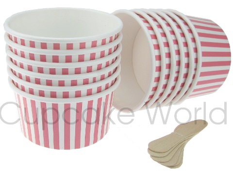 ROBERT GORDON PINK STRIPES ICE CREAM CUPS & SPOONS FOR 12 ROBERT GORDON PINK STRIPES ICE CREAM CUPS & SPOONS FOR 12
